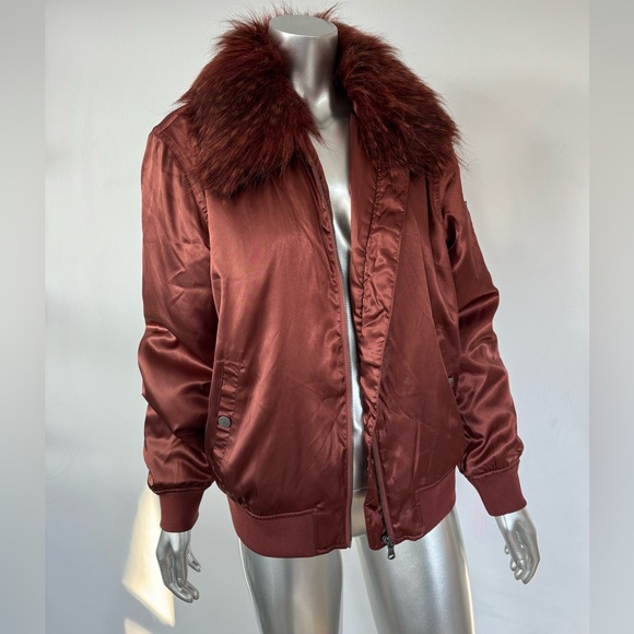 Bomber jacket Red Satin Fur collared M Calvin Klein Jeans - Picture 7 of 12